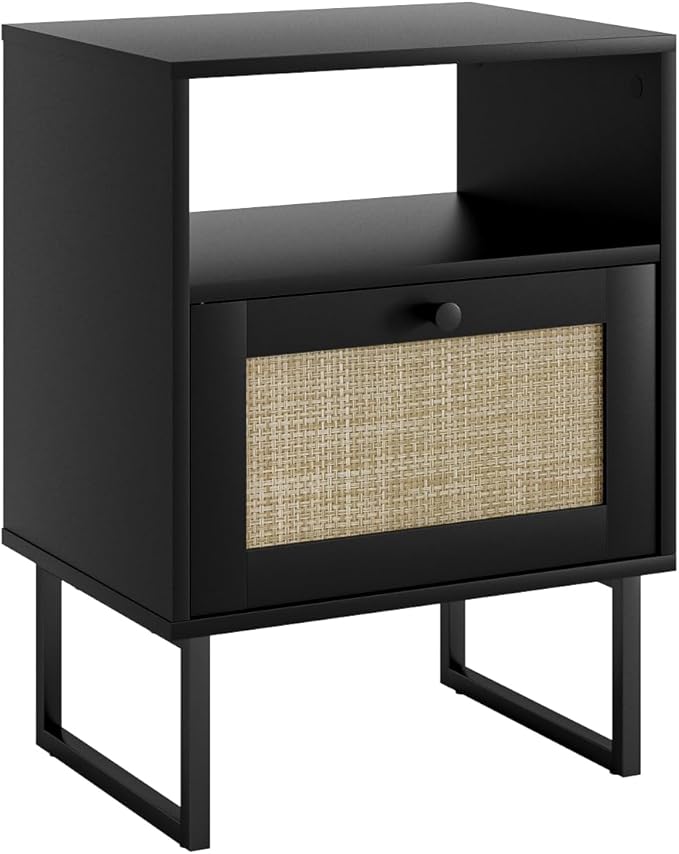 Rattan Nightstand, Mid Century Modern Night Stand, Boho Farmhouse Wood Bedside - Image 9