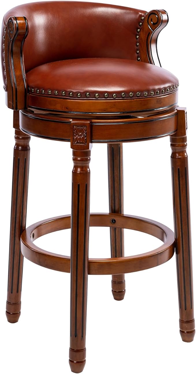 Cow top Leather Wooden Bar Stools, 29.5" Bar Height Bar Chair by AULIFE