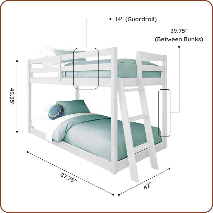 Grain & Grove Bear Twin Over Twin Bunk Bed, Low Bunk Bed Frame - Image 2