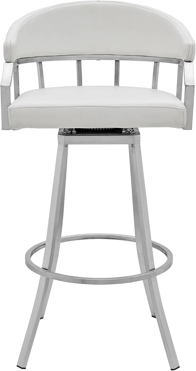 Armen Living Valerie Modern 26" Seat Height White Faux Leather and Brushed - Image 4