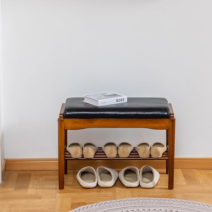 Shoe Bench, Entryway Bench, Wood 2-Tier Shoe Rack - Image 3