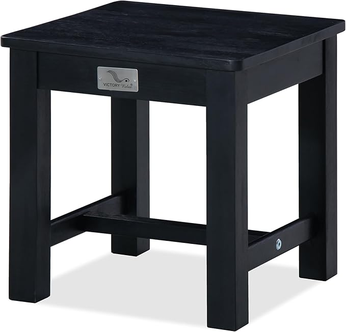 12 Inch Wooden Black Step Stool, Small Nature Beach Chair Under Desk, Indoor by VICTORYRELAX