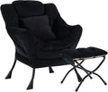 Lazy Chair with Ottoman, Comfy Reading Lounge Chair with Footstool & Throw by YOTATING