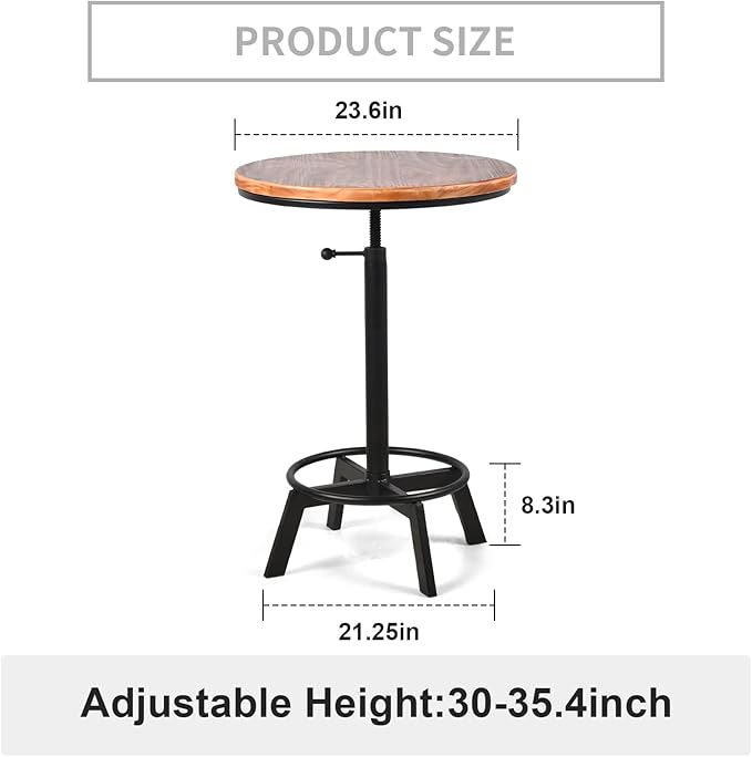 Vintage Bar Table 30-35.4inch Height Adjustable Industrial Bistro Table Retro - Image 3