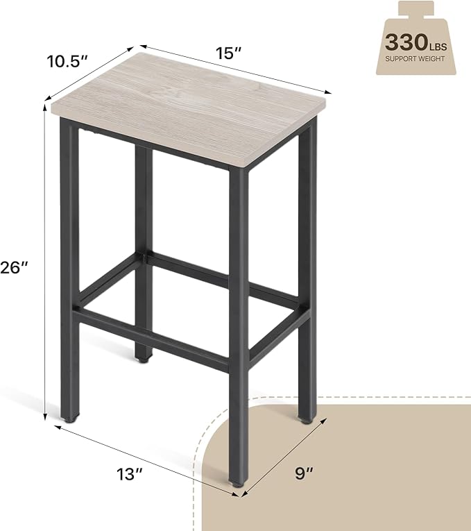 Athena Collection Bar Stools Set of 2, 26 Inches Counter Height Bar Stools - Image 3