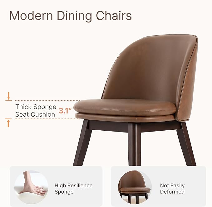 Wooden Dining Chairs Set of 2, Faux Leather Upholstered Modern Dining Room - Image 4