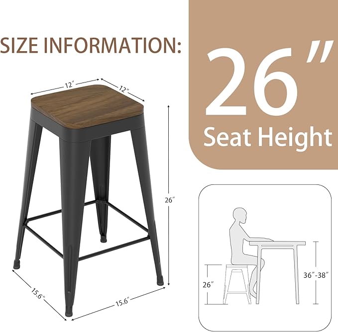 26 inch Backless Bar Stools Set of 4, Indoor Metal Bar Stools - Image 3