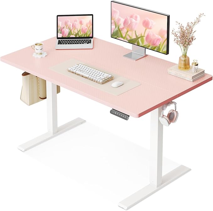 OffiGo Electric Height Adjustable Standing Desk, 40 Inch Pink Computer Desk by StandingDeskforErgonomic