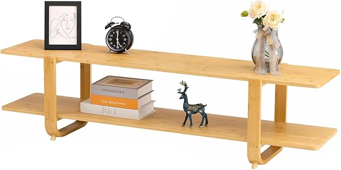 HollyHOME Bamboo TV Stand with Storage - Image 6