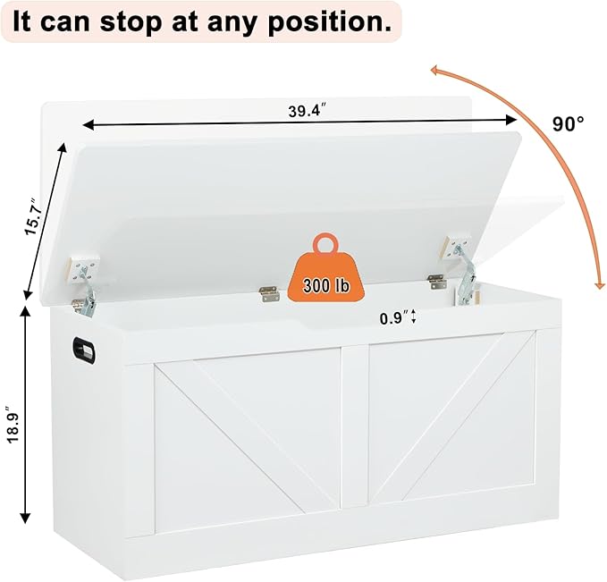 39.4" Storage Chest, Wooden Storage Bench, Large Storage Trunk - Image 3
