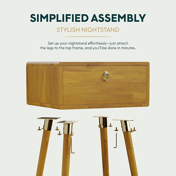 Bme Alden Wood Nightstand, Solid Wood End Table, Mid Century Modern Nightstand - Image 6