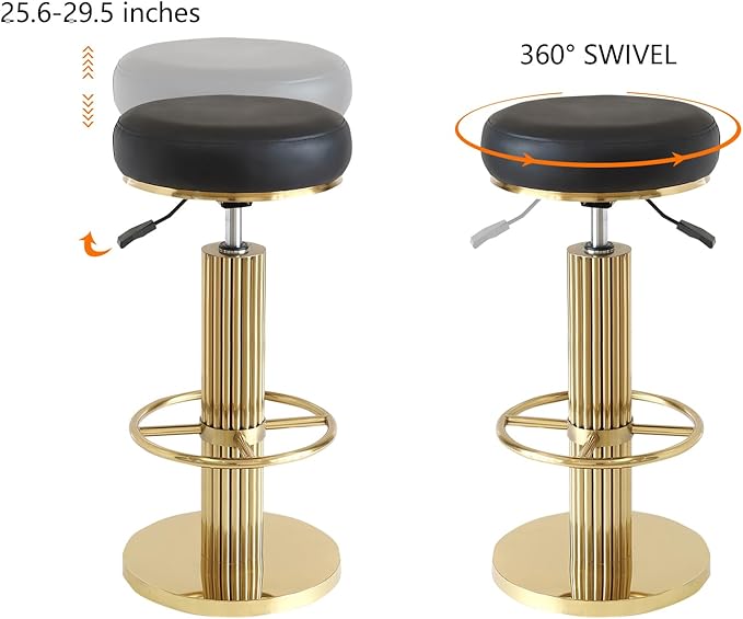 FUNROLUX Gold Bar Stools Adjustable Swivel Counter Stools Modern Backless - Image 5