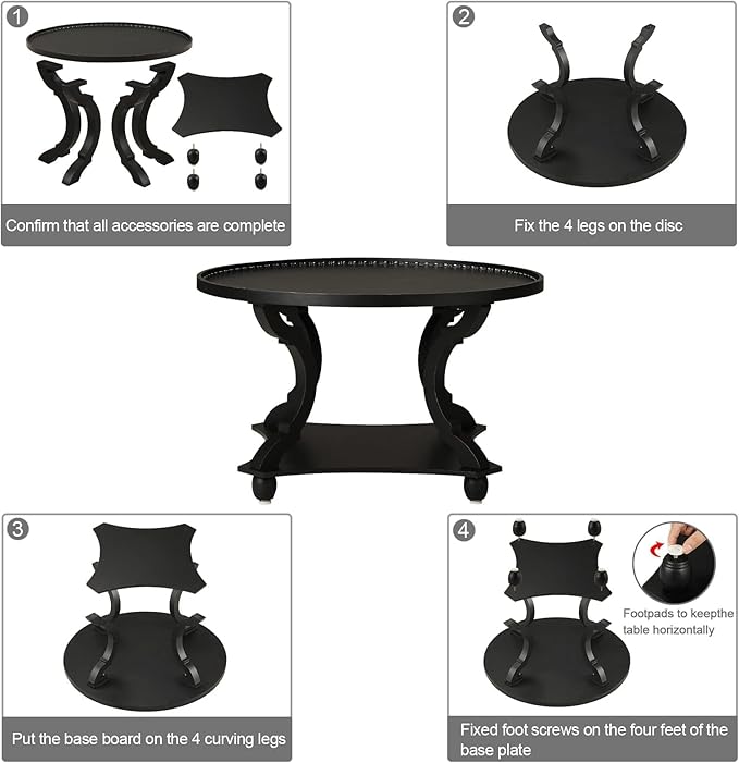 Wnutrees Farmhouse Round Coffee Table, Wood Tray Top Circle Coffee Table - Image 5