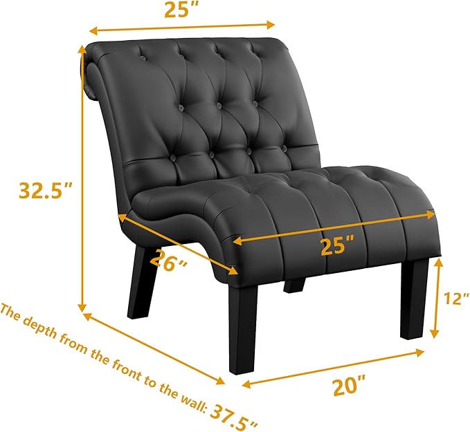 Yongqiang Black Faux Leather Accent Chair Modern Button Tufted Upholstered - Image 2
