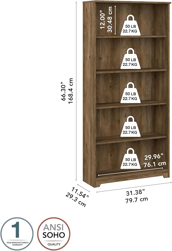 Bush Furniture Tall 5 Shelf Bookcase, Large Open Bookshelf, Sturdy Display - Image 3