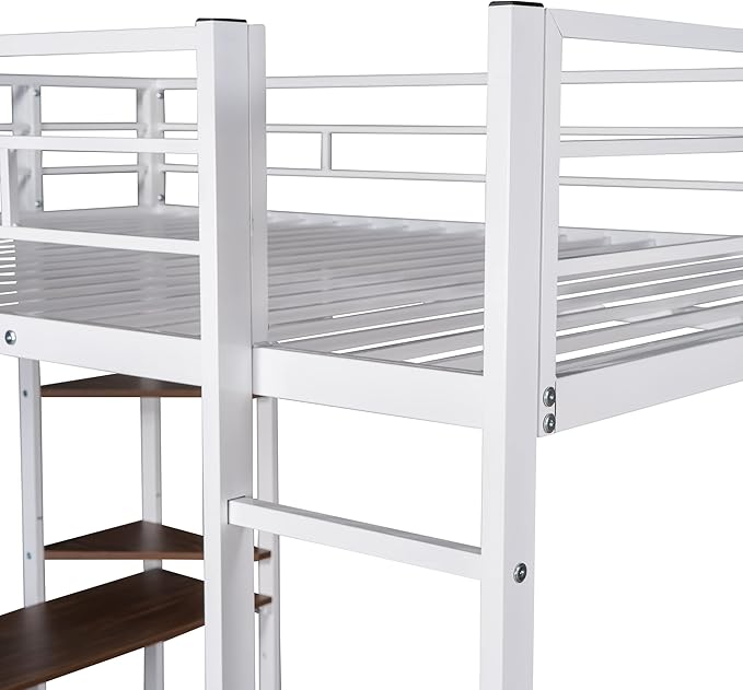 Full Size Metal Loft Bed with 2 Storage Shelves and 1 Desk, Steel Structure Bed - Image 6