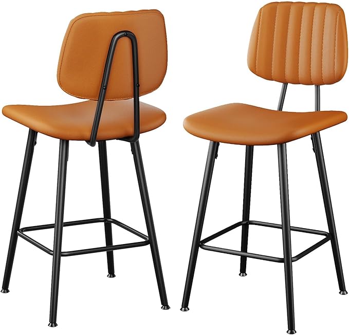 24-Inch Leather Bar Stools Set of 2, Counter Height Barstools - Image 8