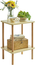 IBUYKE 2-Tier Side Table, Solid Wood Tall End Table by IBUYKE