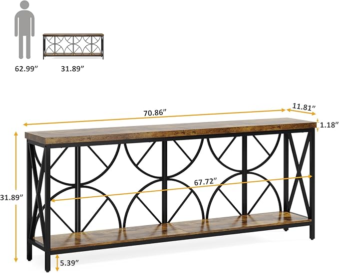 70.9-Inch Extra Long Sofa Table, Narrow Console Table Behind Couch - Image 2