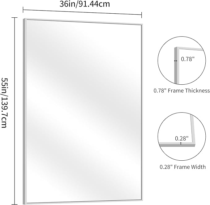 YIROMAN Bathroom Mirror 55"x36", Large Brushed Silver Bathroom Mirror - Image 7