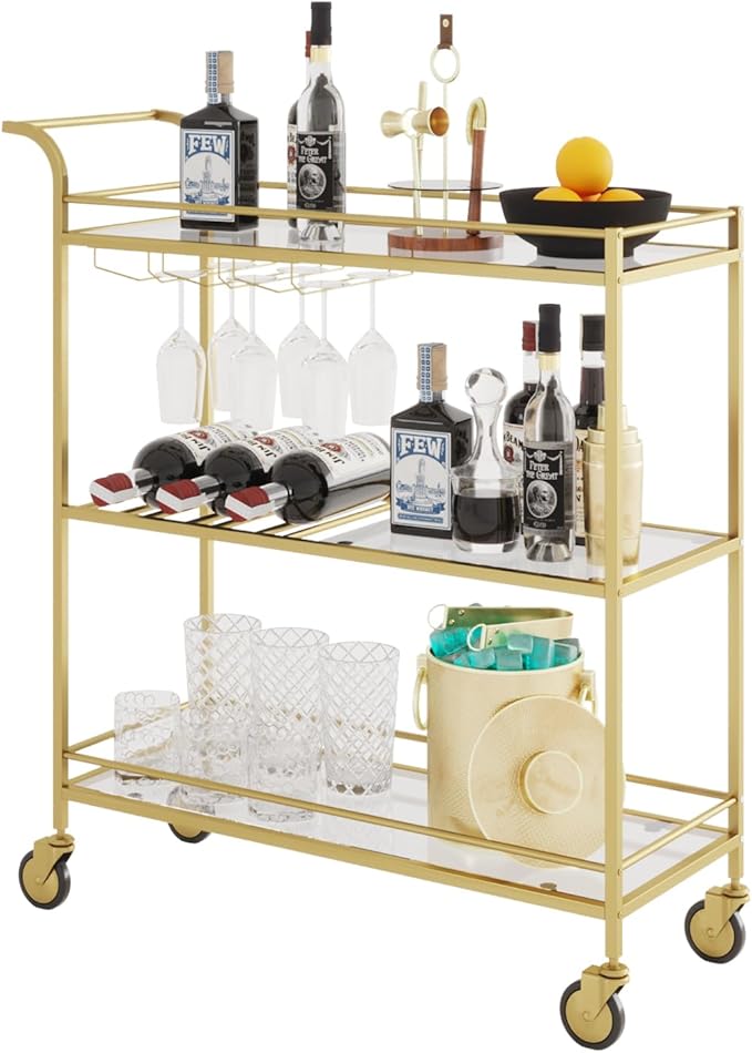 Gold Bar Cart, Home Bar Serving Cart - Image 8