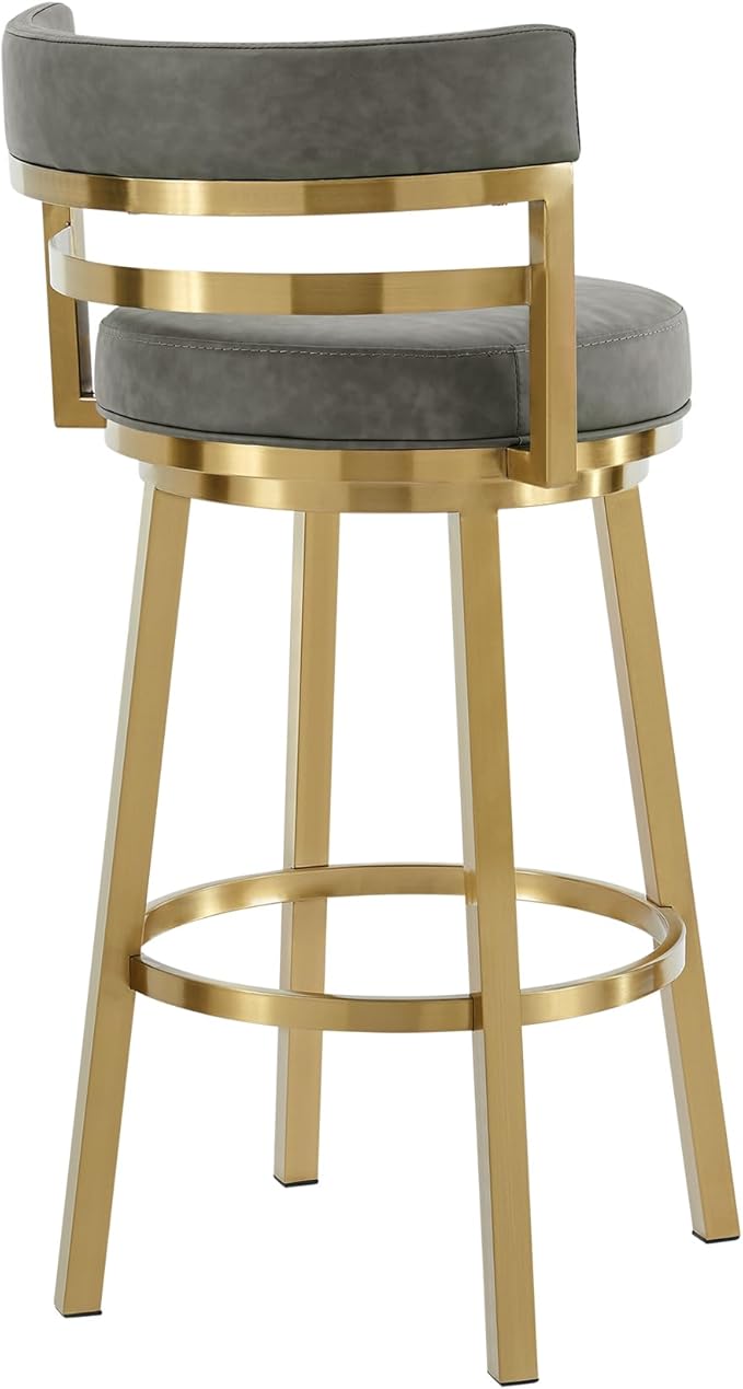 Armen Living Madrid 30" Seat Height Swivel Modern Vintage Gray Faux Leather and - Image 6