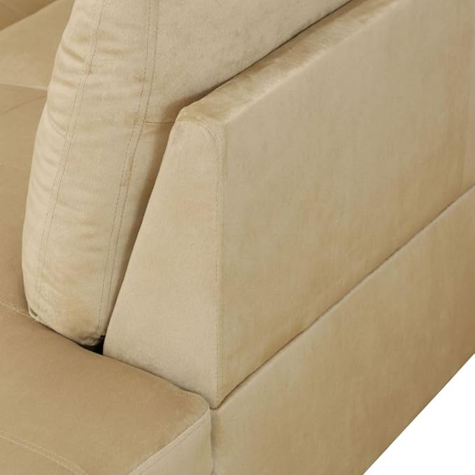 Beige L-Shaped 3-Piece Flannel Sofa - Image 4