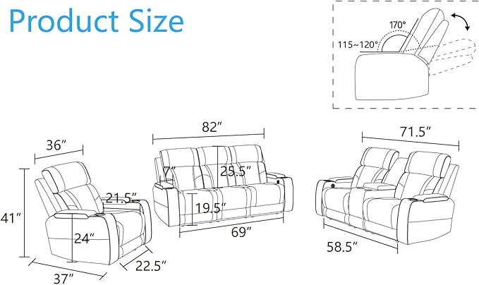 Recliner Chair, Leather Recliner Home Theater Seating, Electric Reclining Chair - Image 2