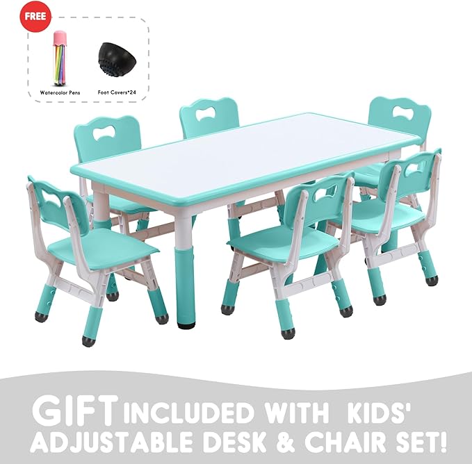 Kids Table and Chairs Set, Height Adjustable Desk - Image 4