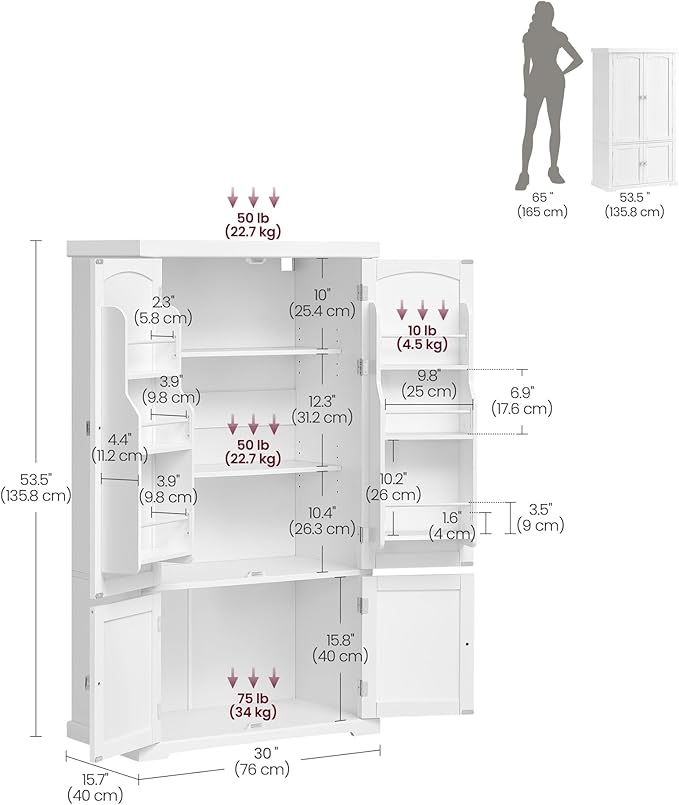 VASAGLE Pantry Cabinet, 53.5-Inch High Freestanding Tall Cupboard Storage - Image 5