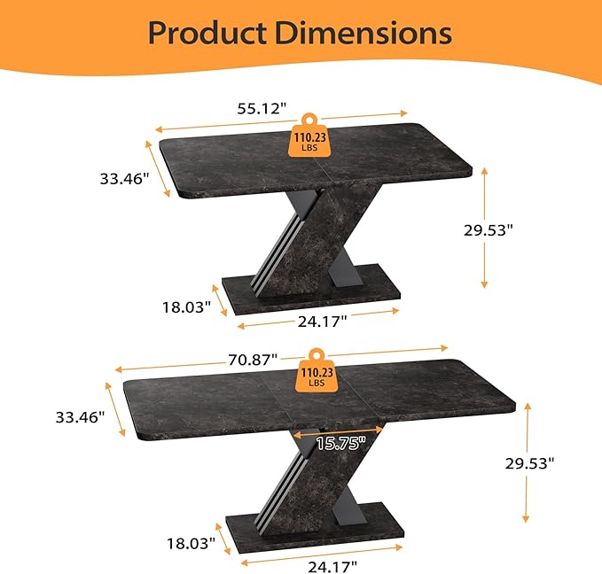 55"-70.87" Expandable Dining Table, Dinner Table - Image 2