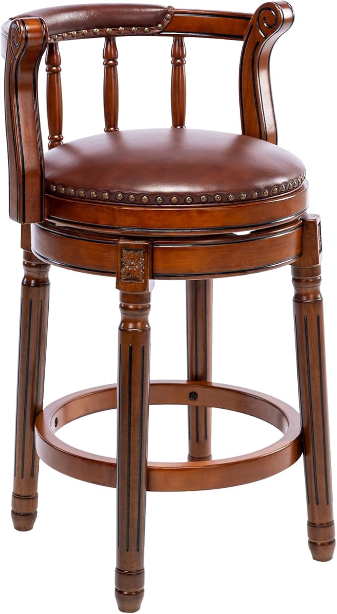 Cow top Leather Wooden Bar Stools, 360 Degree Swivel Bar Height Chair by AULIFE