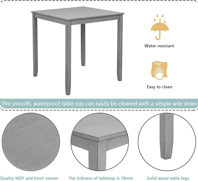Dining Table for 4, Wooden Rectangular Kitchen Table - Image 3