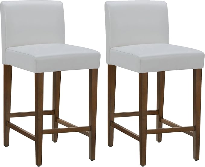 CHITA Counter Height Bar Stools Set of 2, PU Leather in White by CHITALIVING