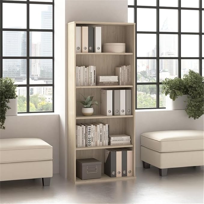 Bush Business Furniture Hustle Tall 5 Shelf Bookcase in Natural Elm, Large - Image 2