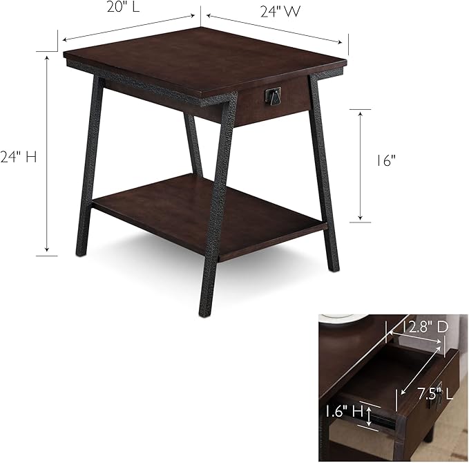 Leick Home 11407 Empiria One Drawer Side Table, Walnut and Foundry Bronze - Image 2