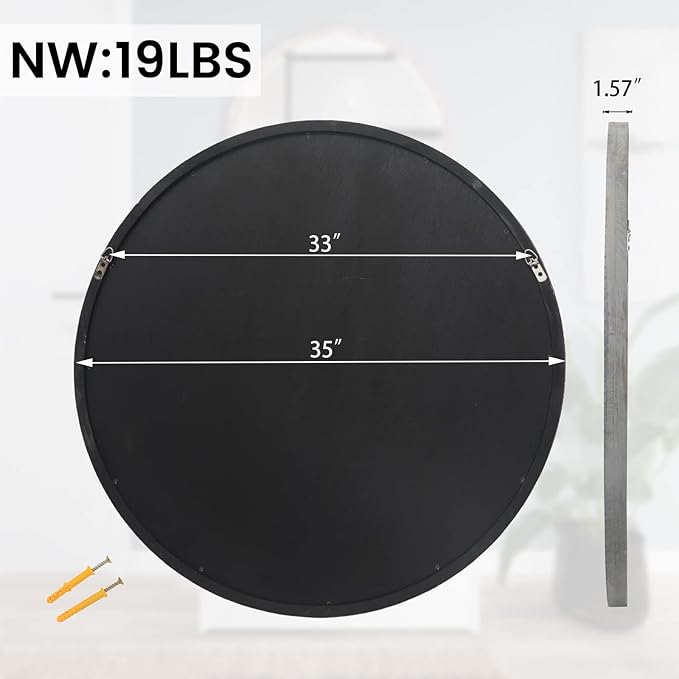 35" Round Wood Mirror, Rustic Circle Wall Mirror - Image 3