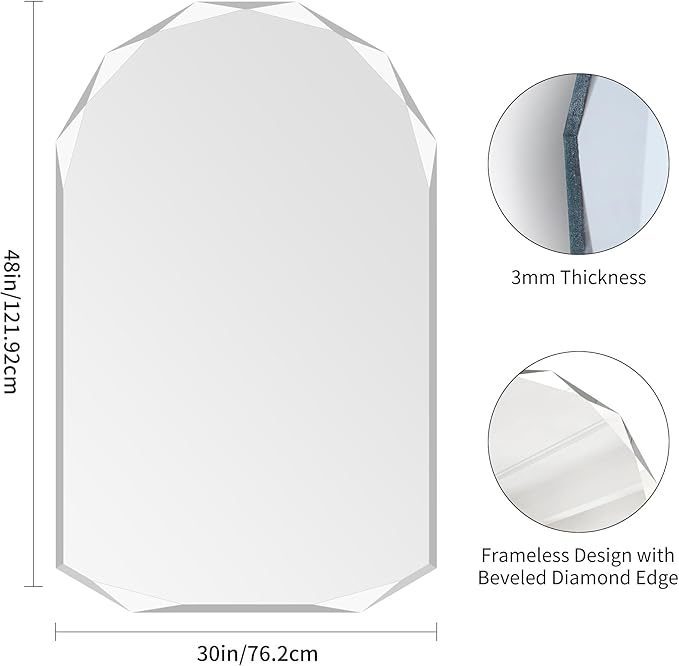 KOCUUY 30"x48" Frameless Mirror, Arched Shape - Image 10