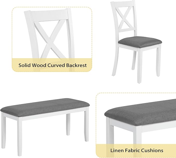 6-Piece Solid Wood Dining Table Set, Including 1 Dining Table, 4 Upholstered - Image 5