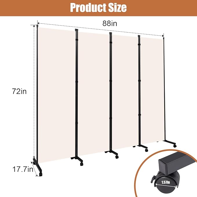 Room Divider Portable 22'' Partition Room Dividers and Folding Privacy Screens - Image 5