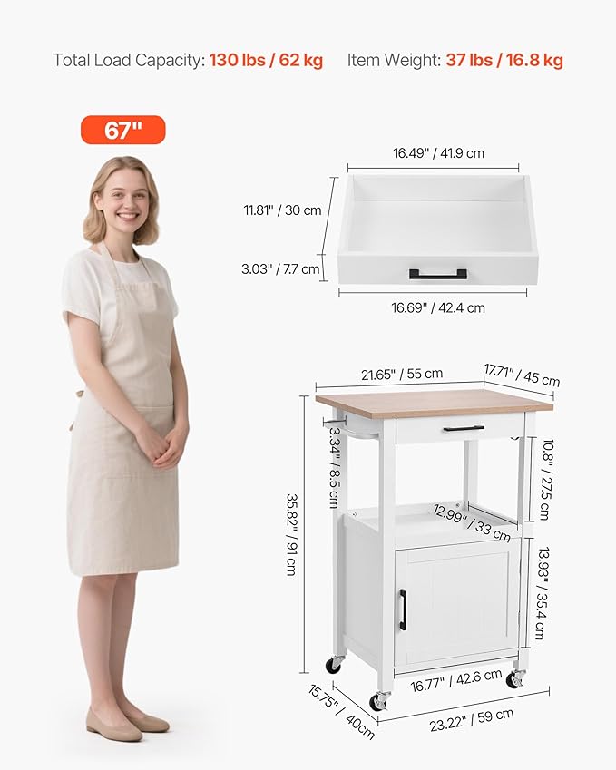 VEVOR Kitchen Island Cart with Single Door Cabinet, Mobile Carts with Drawer - Image 5