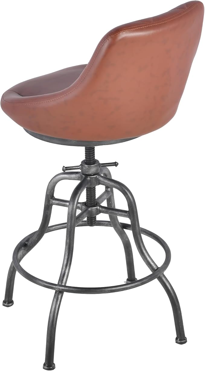 Diwhy Industrial Counter Stool, 22.44"-27.17" Adjustable Height PU Backrest - Image 7