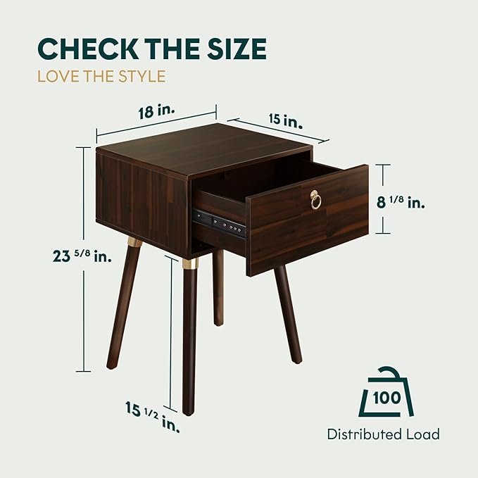 Bme Alden Wood Nightstand, Solid Wood End Table, Mid Century Modern Nightstand - Image 2