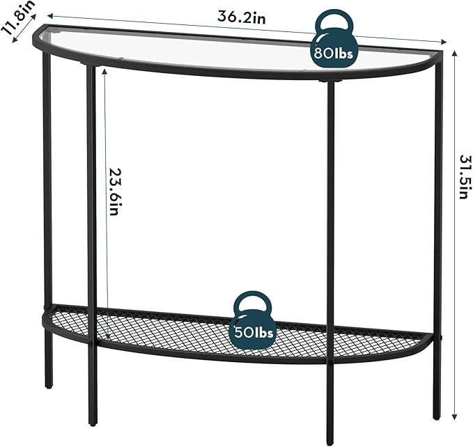 SAYGOER Glass Half Moon Console Table 2 Tier Narrow Entryway Table - Image 2
