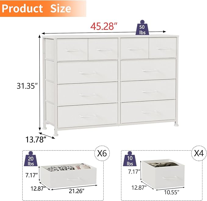 Furnulem Bedroom Dresser White for 55”Long TV Stand Entertainment Center - Image 3