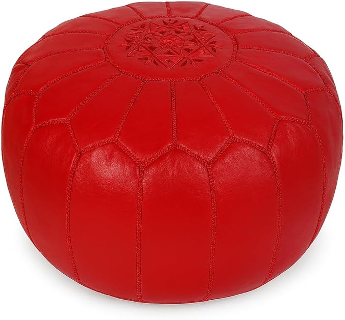 Stuffed Round Design Moroccan Leather Pouf Ottoman, Pre-Filled, 100% Genuine by Unknown