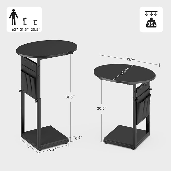 Vagusicc C Shaped End Table, Adjustable Height Small Side Table - Image 2