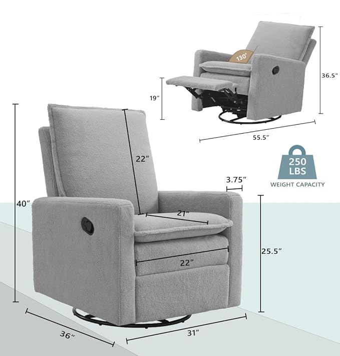 Oxford Baby Uptown Upholstered Swivel Glider and Recliner Nursery Chair - Image 3