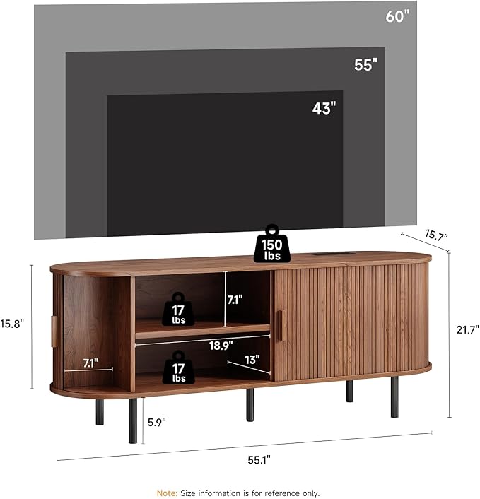 TV Stand with Power Outlet, Mid-Century Modern Television Stand, Media Console - Image 2