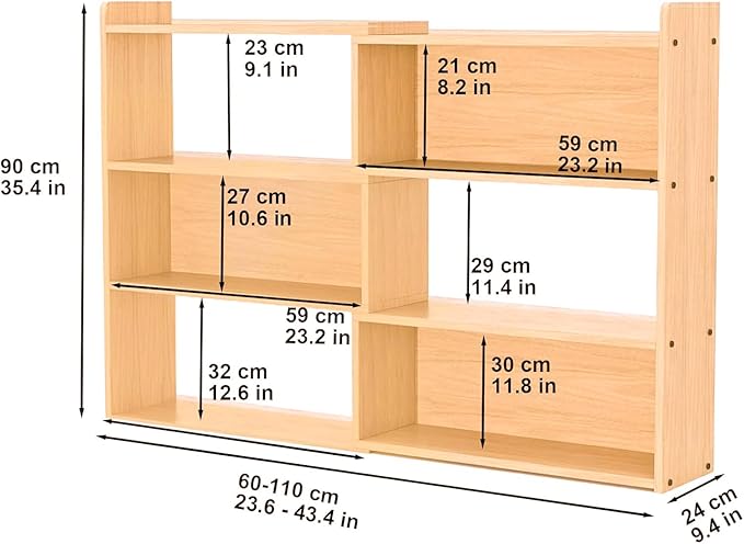 Wooden Extendable Bookcase, Open Low Bookshelf, 4-Shelf Storage Unit, - Image 2